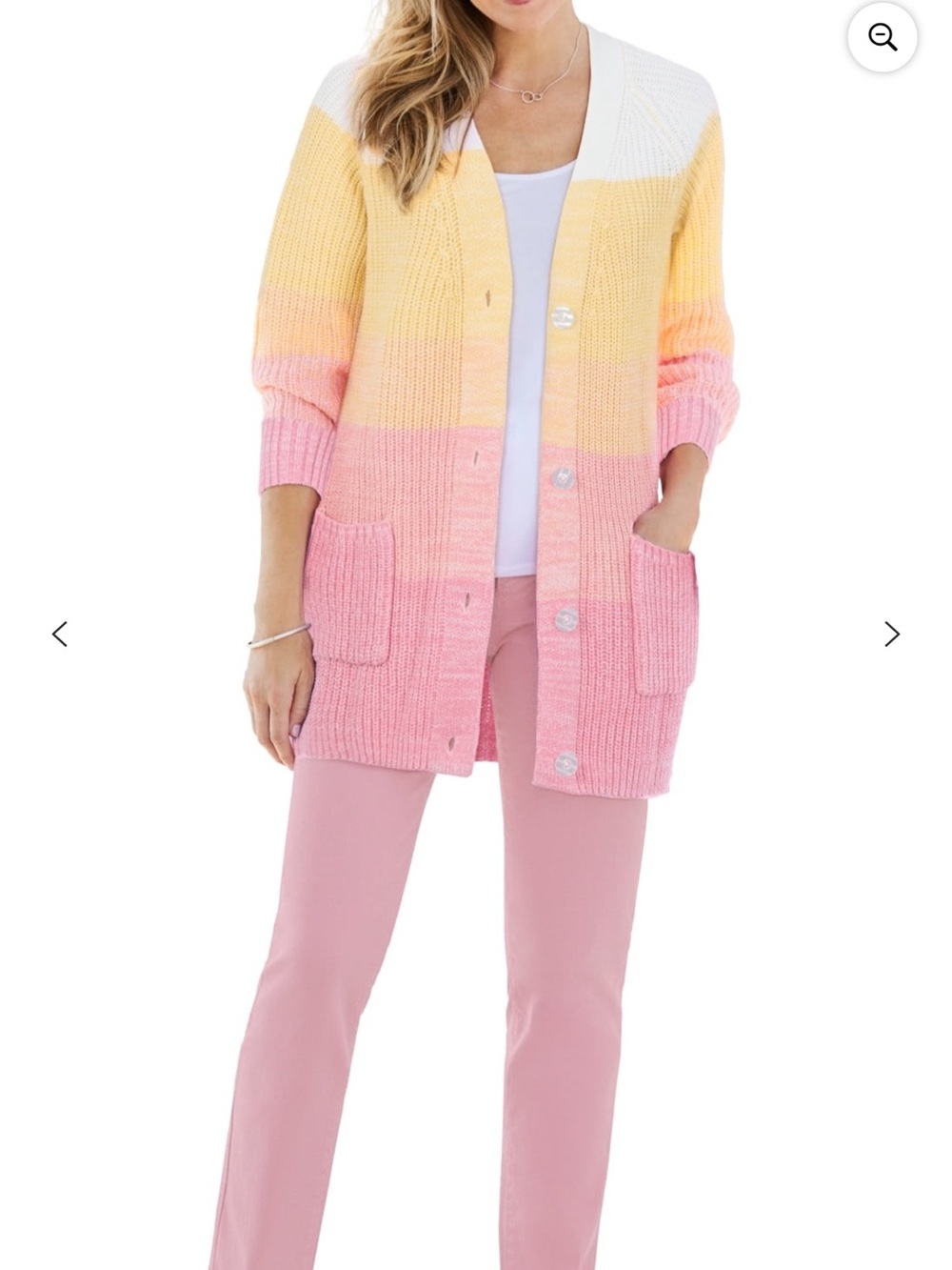 Woman Within Striped Ombre Cardigan in Pink, Yellow & White